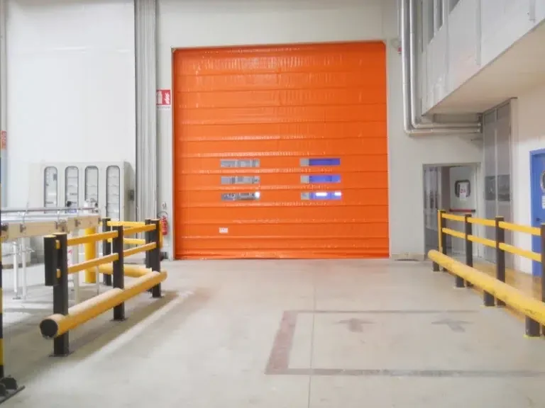 Yellow high-speed door in warehouse
