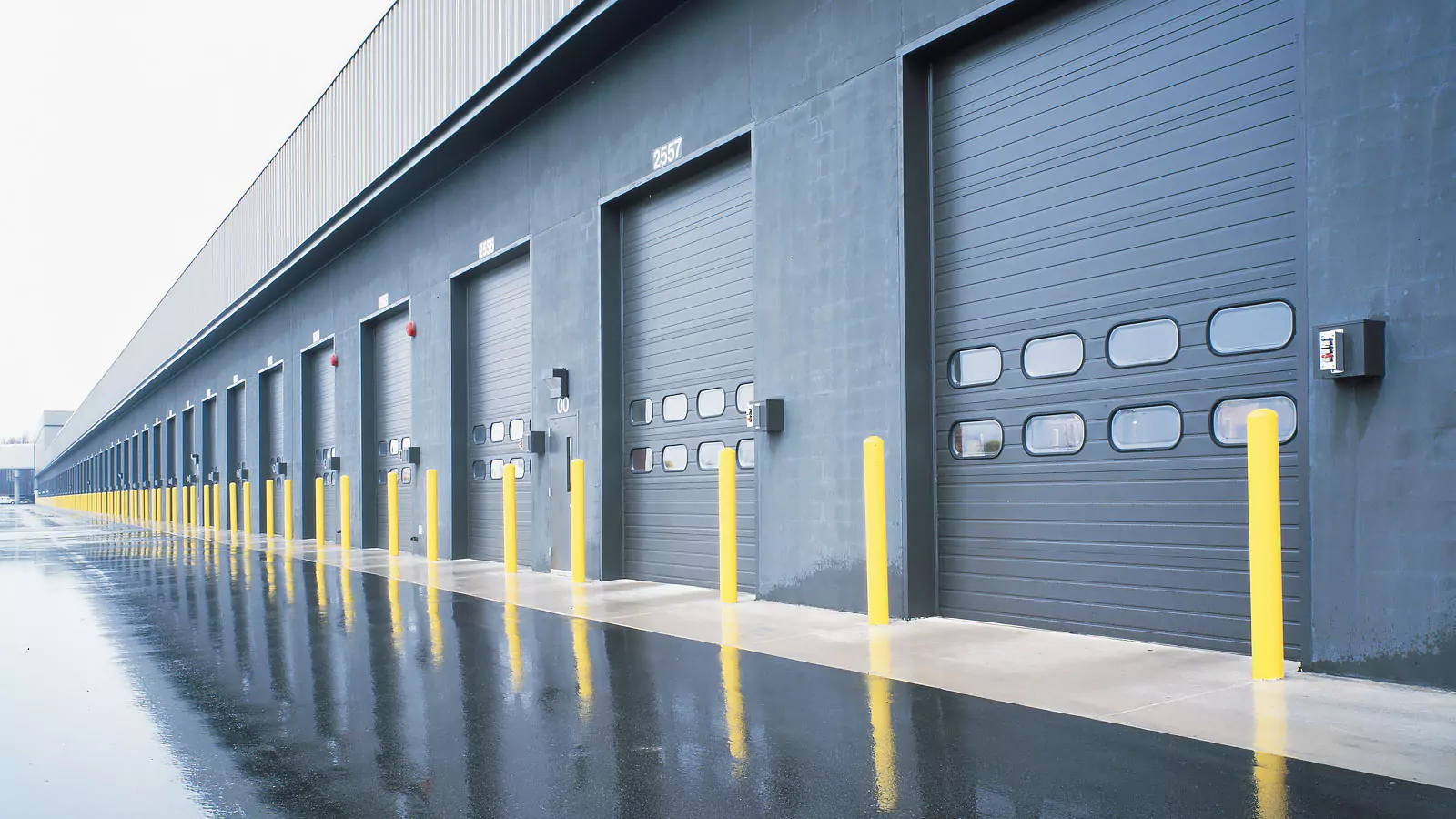 Industrial overhead door on warehouse exterior