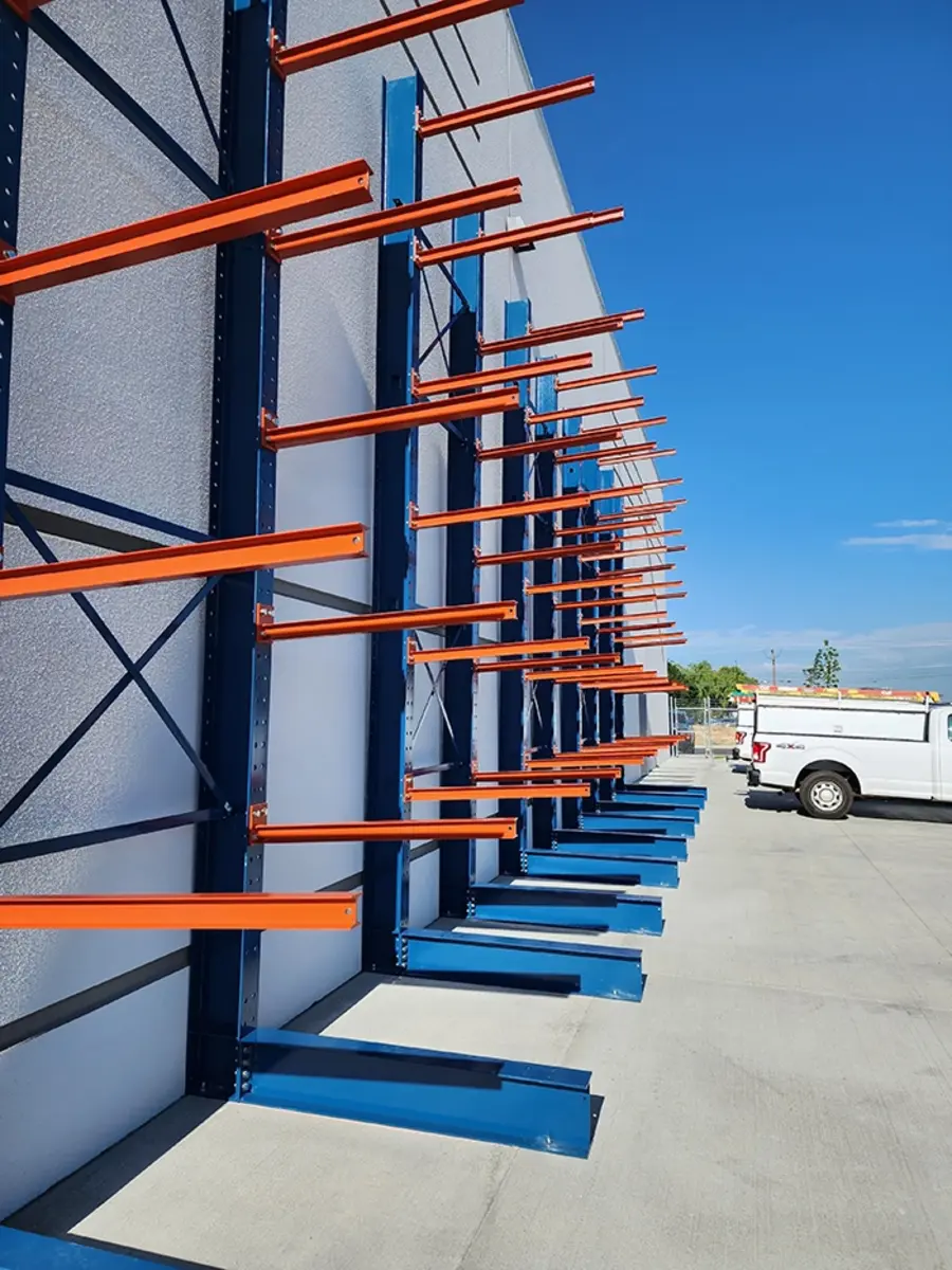 Cantilever racking arms storing long pipe and tube materials