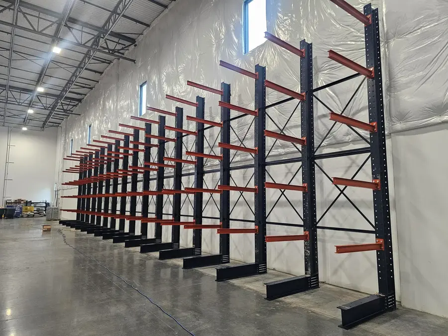 Single-sided cantilever rack in warehouse