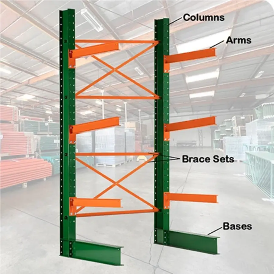 Cantilever rack loaded with structural steel