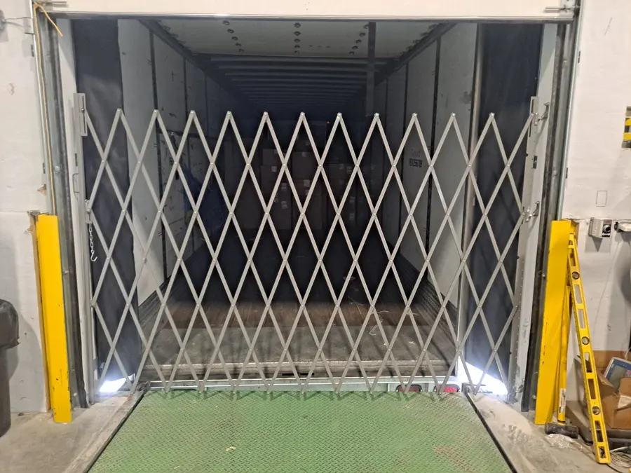 Dock door with dock seal and bumpers