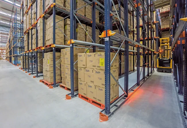 Drive-in rack in refrigerated warehouse facility