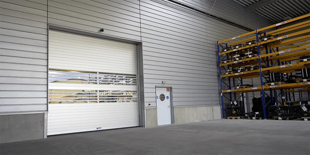 High-speed door open showing full clear opening