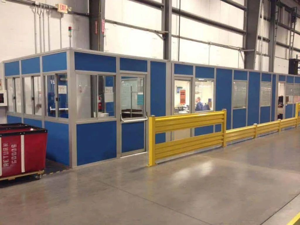 Single-story modular office on warehouse floor