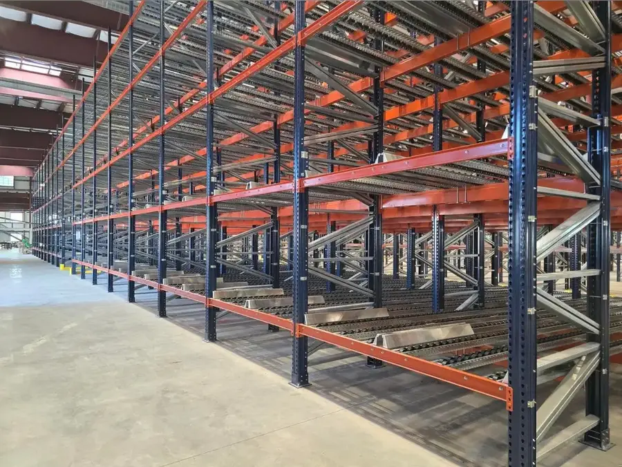Pallet flow racking in food distribution facility