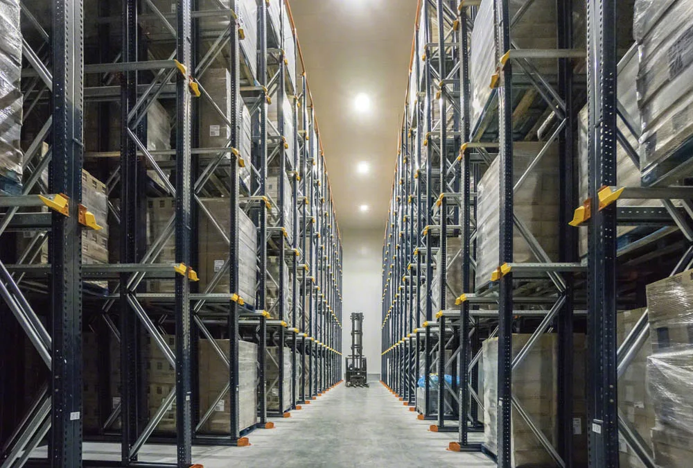 High-bay pallet racking in cold storage facility