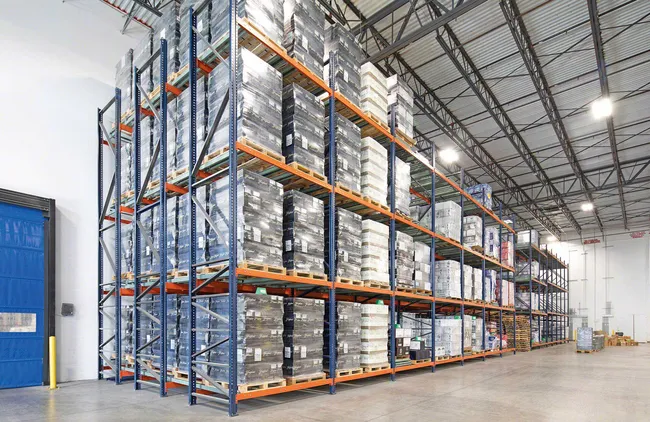 Push-back racking system loaded with product