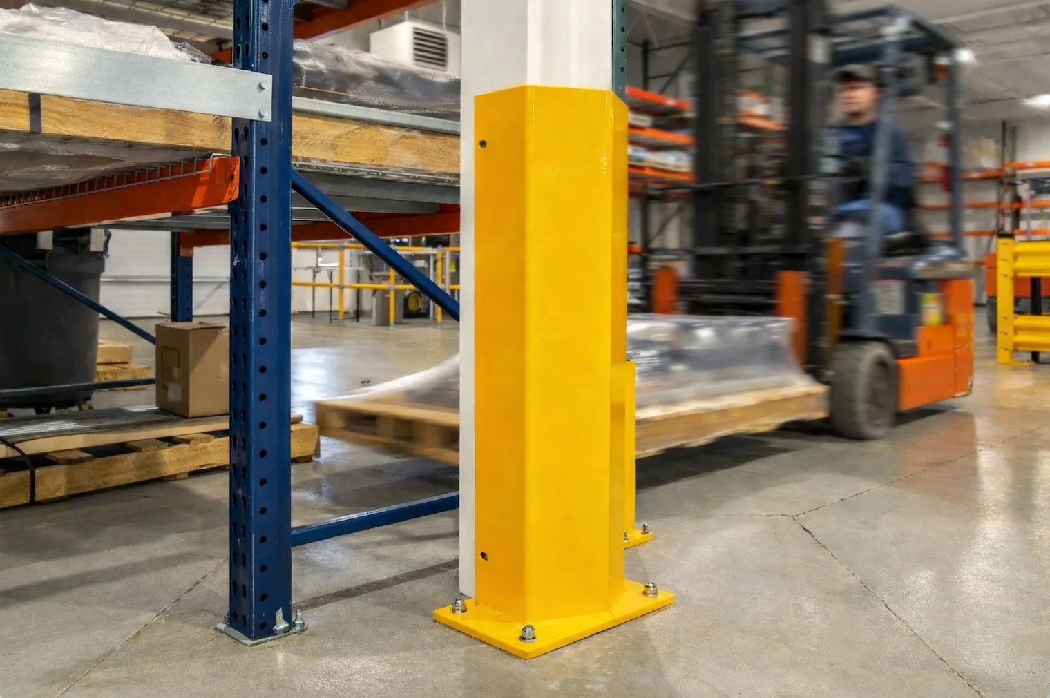 Pallet stop and safety pin on beam level