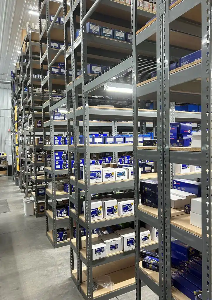 Industrial shelving in maintenance shop
