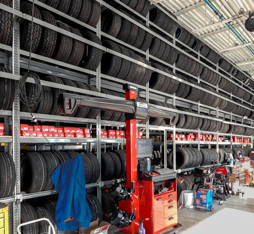 Shelving installation in warehouse storage area