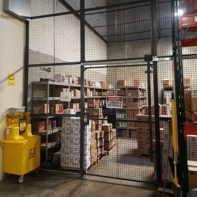 Wire partition system with swing door and lock