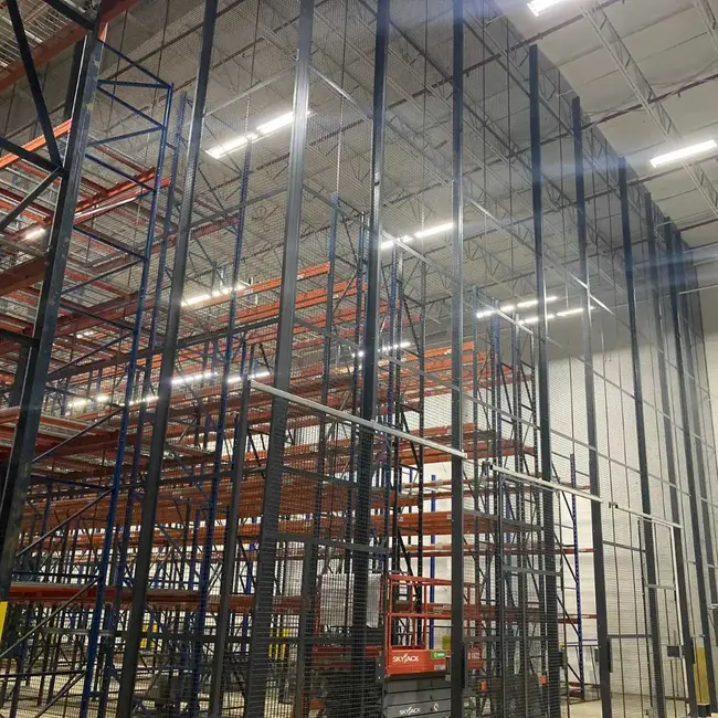 Wire mesh partition framing and panel detail